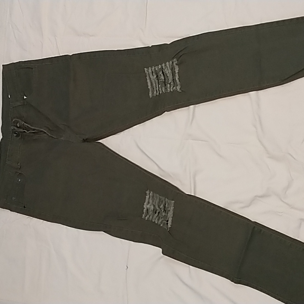 Mens green ripped jeans